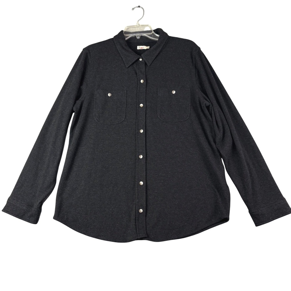 Faherty XL Charcoal Grey Knit Button Down Shirt Textured Stretch Long Sleeve